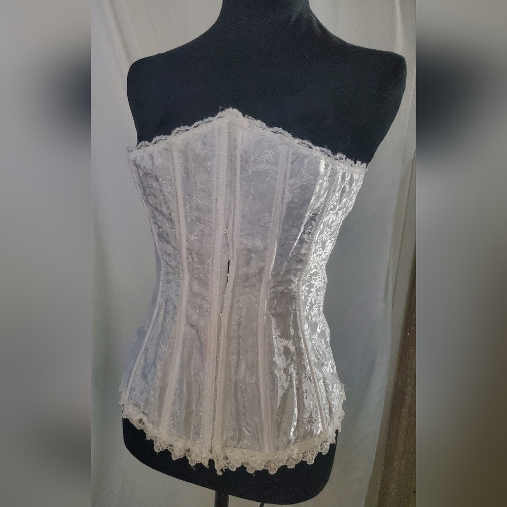 Elegant White Satin & Lace Corset